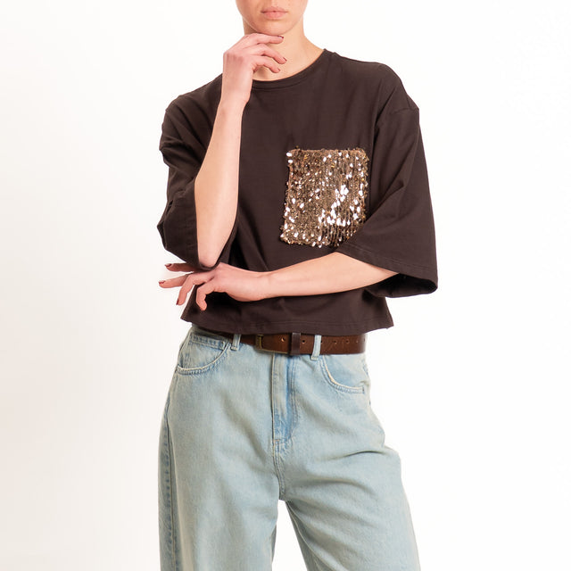 Tensione in-T-shirt taschino paillettes - moro