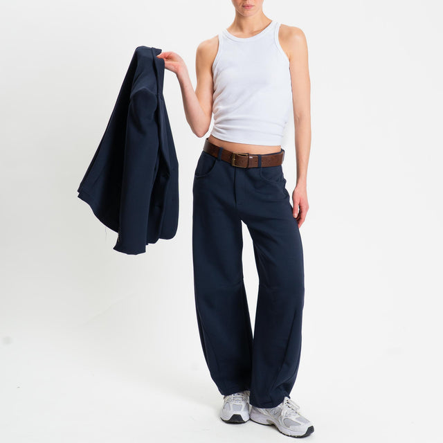 Tensione in-Pantalone barrel felpa light tessuto elasticizzato - blu
