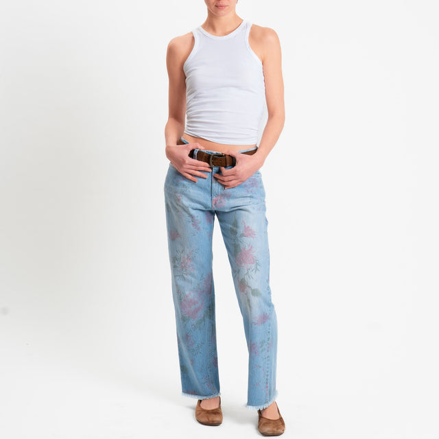 Tensione in-Jeans sfrangiato stampa floreale - denim/blush/militare