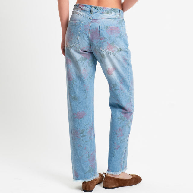 Tensione in-Jeans sfrangiato stampa floreale - denim/blush/militare
