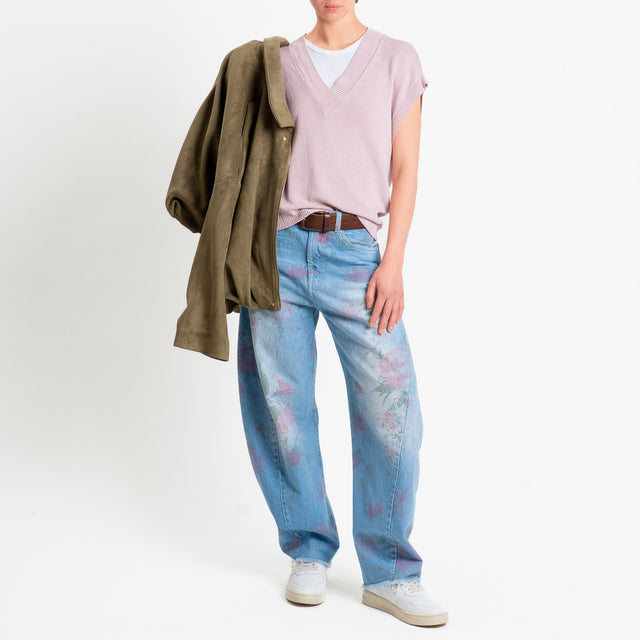 Tensione in-Jeans sfrangiato stampa floreale - denim/blush/militare