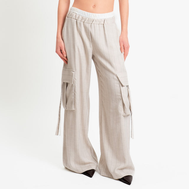 Tensione in-Pantalone cargo gessato - beige