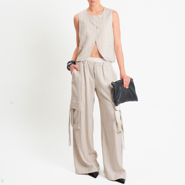 Tensione in-Pantalone cargo gessato - beige