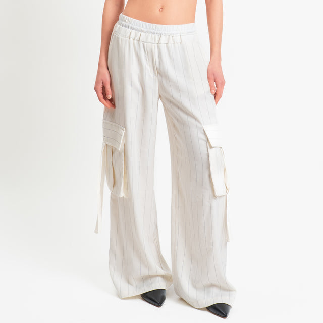Tensione in-Pantalone cargo gessato - panna