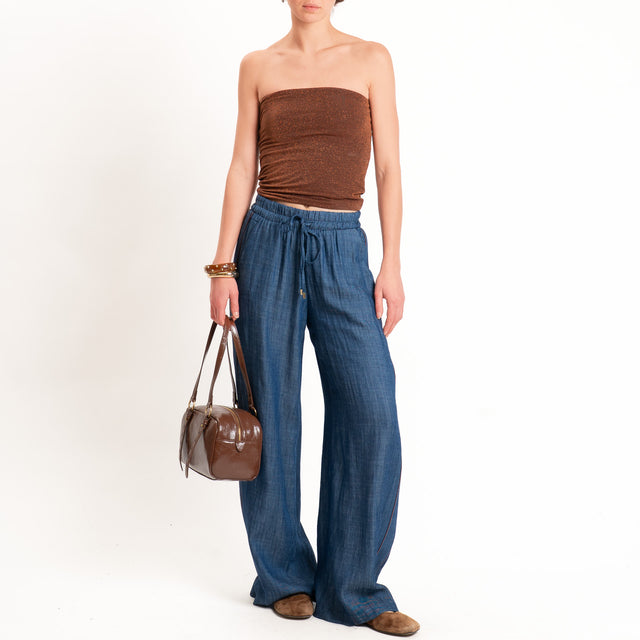 Tensione in-Pantalone wide leg chambray tencel/lino - denim