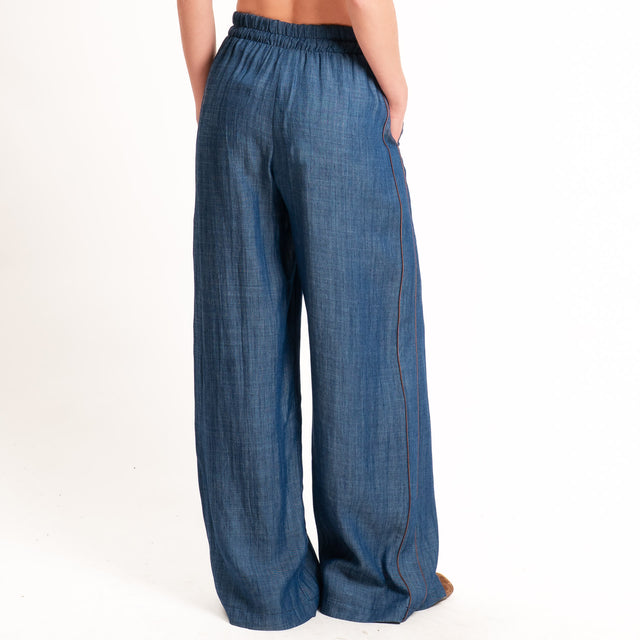 Tensione in-Pantalone wide leg chambray tencel/lino - denim