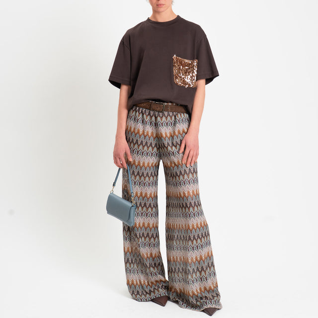 Tensione in-Pantalone fantasia jaquard in maglina - moro/cuoio/acqua