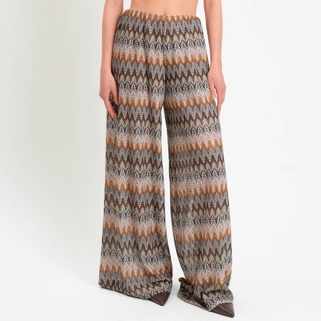 Tensione in-Pantalone fantasia jaquard in maglina - moro/cuoio/acqua