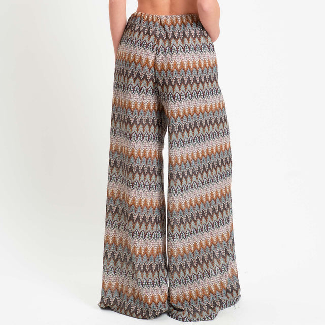 Tensione in-Pantalone fantasia jacquard in maglina - moro/cuoio/acqua