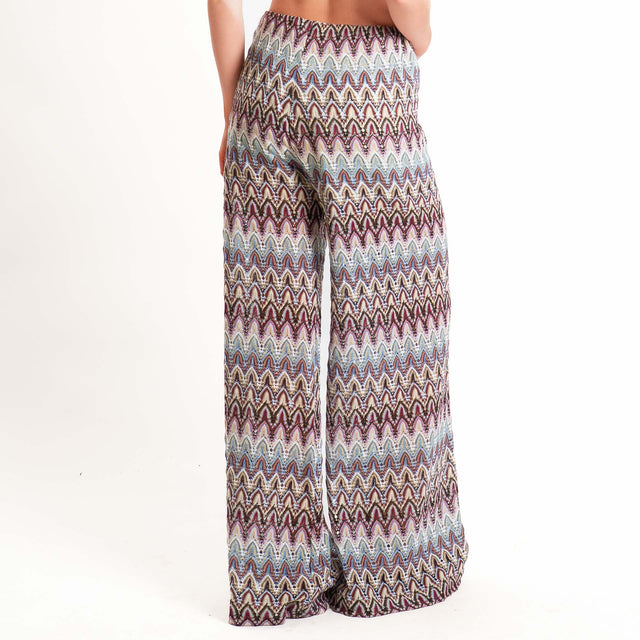 Tensione in-Pantalone fantasia jacquard in maglina - india/cielo/latte