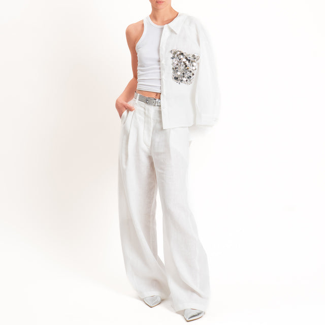 Tensione in-Pantalone wide leg 100% lino - bianco