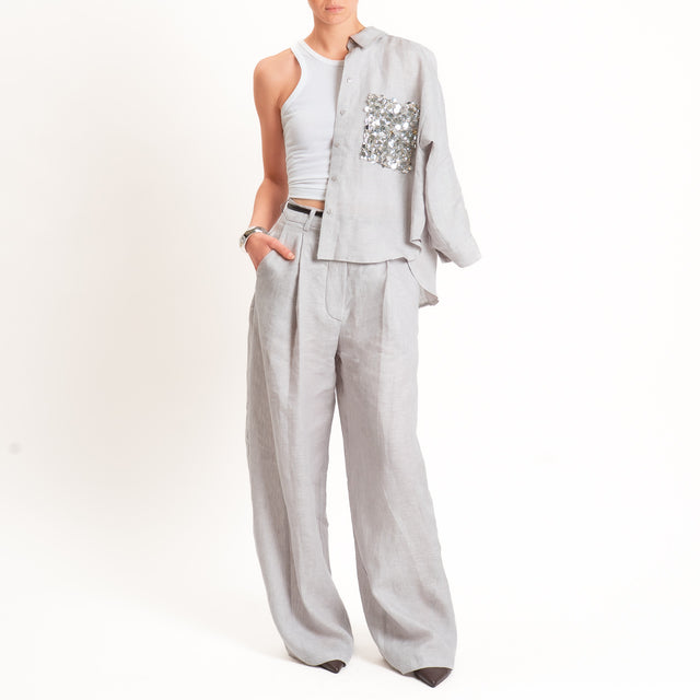 Tensione in-Pantalone wide leg 100% lino - perla