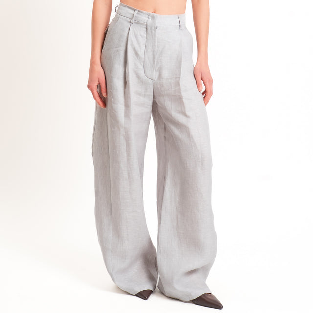 Tensione in-Pantalone wide leg 100% lino - perla