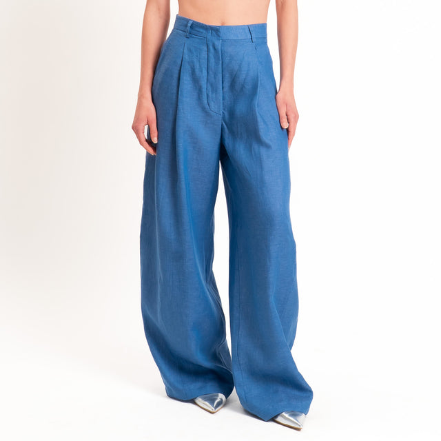 Tensione in-Pantalone wide leg 100% lino - indaco