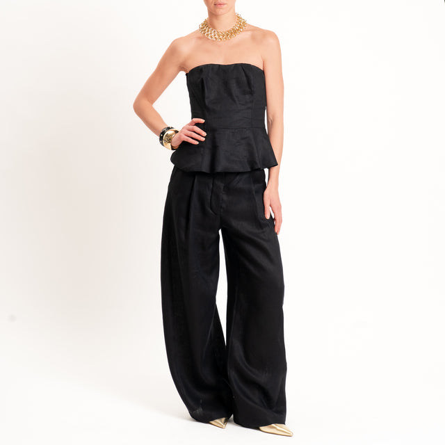 Tensione in-Pantalone wide leg 100% lino - nero