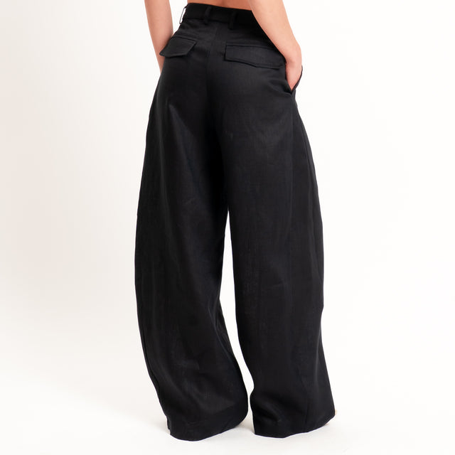 Tensione in-Pantalone wide leg 100% lino - nero