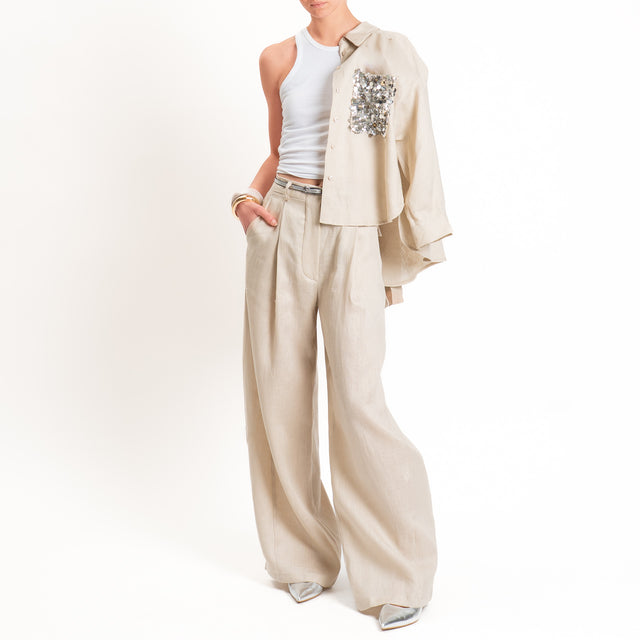 Tensione in-Pantalone wide leg 100% lino - sabbia