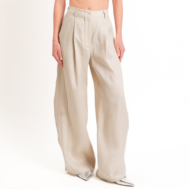 Tensione in-Pantalone wide leg 100% lino - sabbia