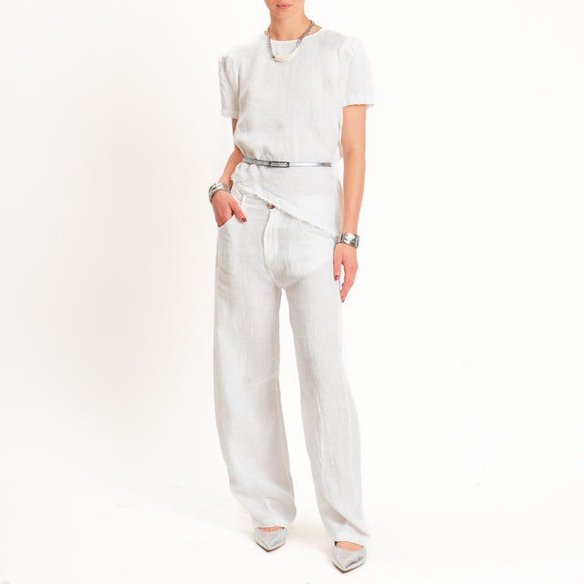 Tensione in-Pantalone 100% lino barrel fit - panna