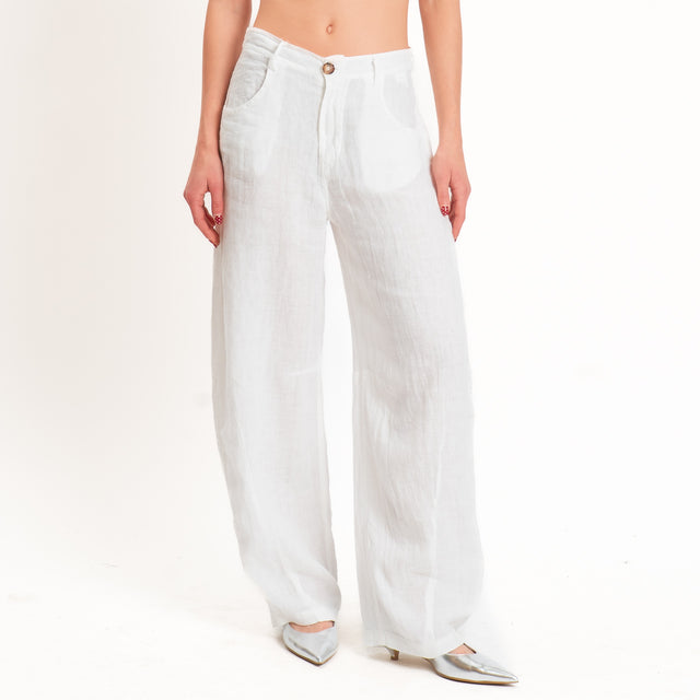 Tensione in-Pantalone 100% lino barrel fit - panna
