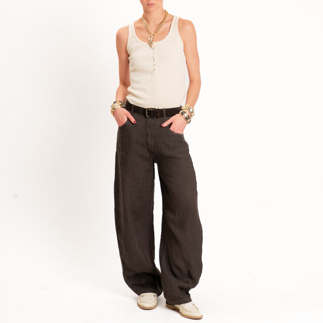 Tensione in-Pantalone 100% lino barrel fit - cocco
