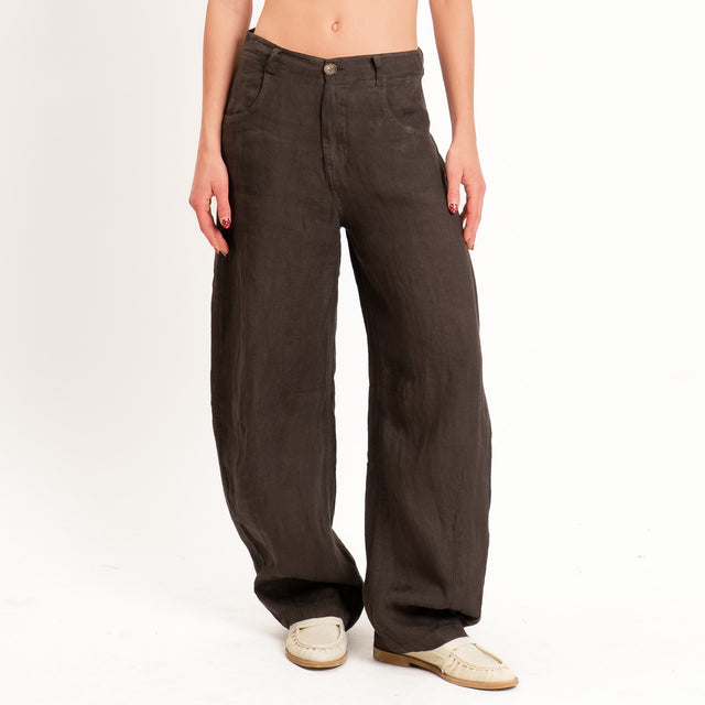 Tensione in-Pantalone 100% lino barrel fit - cocco