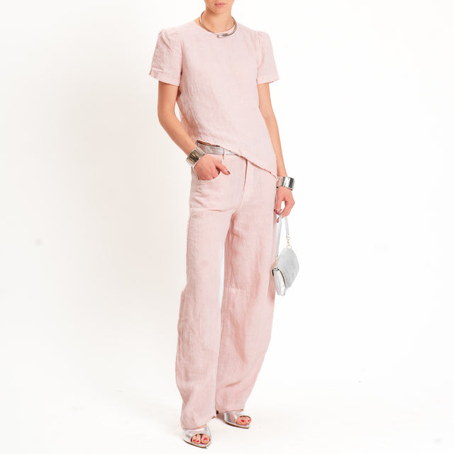 Tensione in-Pantalone 100% lino barrel fit - cipria
