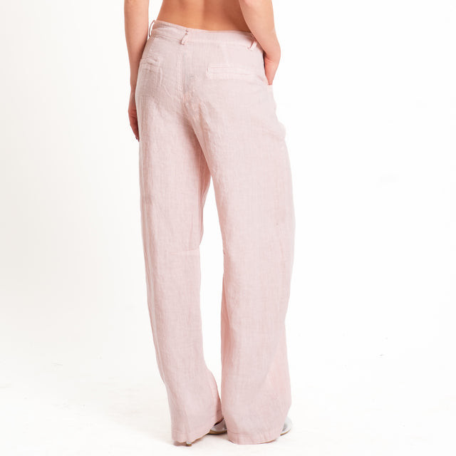 Tensione in-Pantalone 100% lino barrel fit - cipria