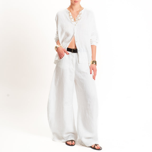 Tensione in-Pantalone LOUVRE barrel fit 100% lino - panna