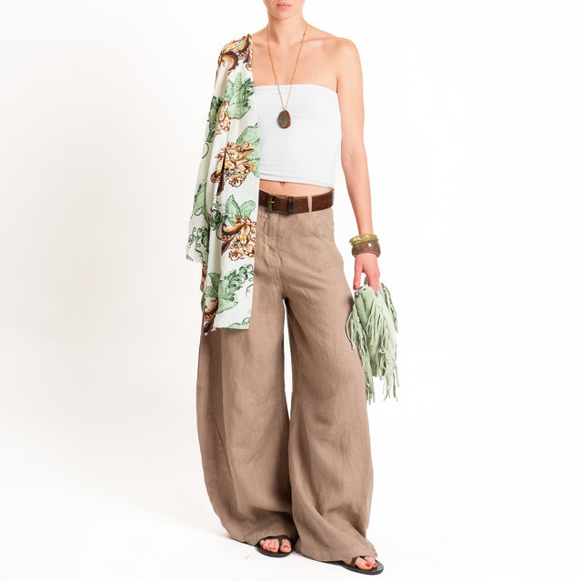 Tensione in-Pantalone LOUVRE barrel fit 100% lino- cammello