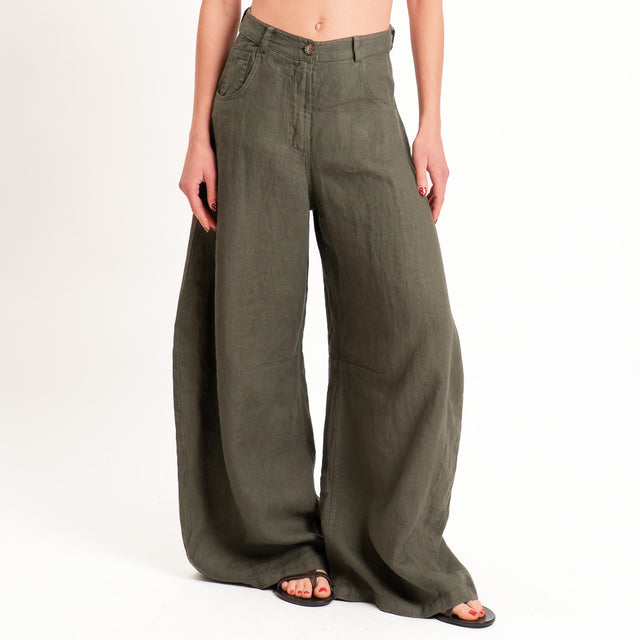 Tensione in-Pantalone LOUVRE barrel fit 100% lino - militare