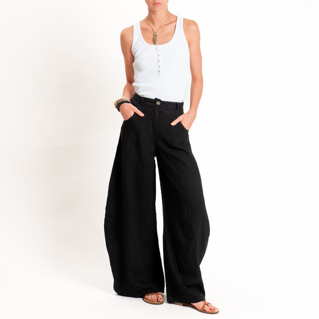 Tensione in-Pantalone LOUVRE barrel fit 100% lino - nero