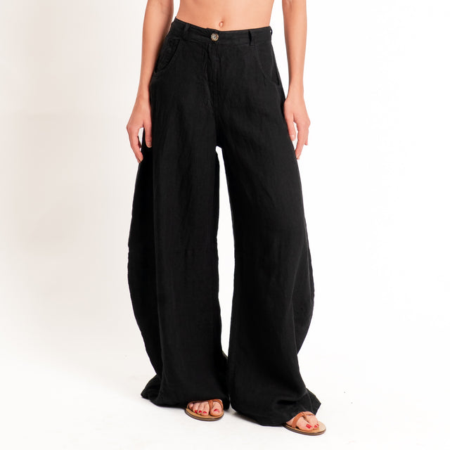 Tensione in-Pantalone LOUVRE barrel fit 100% lino - nero