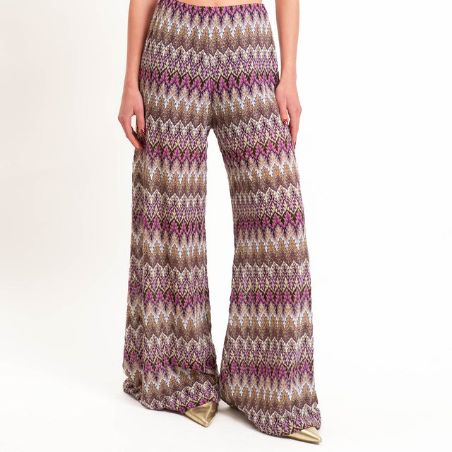 Tensione in-Pantalone jacquard elastico in vita - viola/sand/lilla