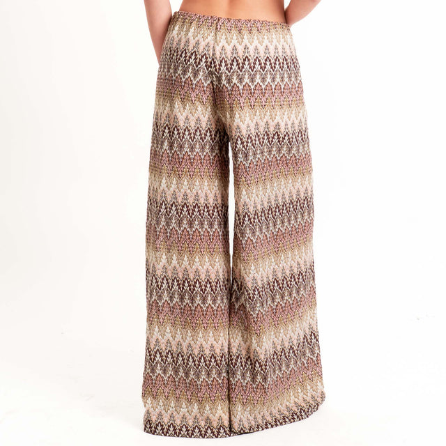 Tensione in-Pantalone jacquard elastico in vita - sand/rosa/vino