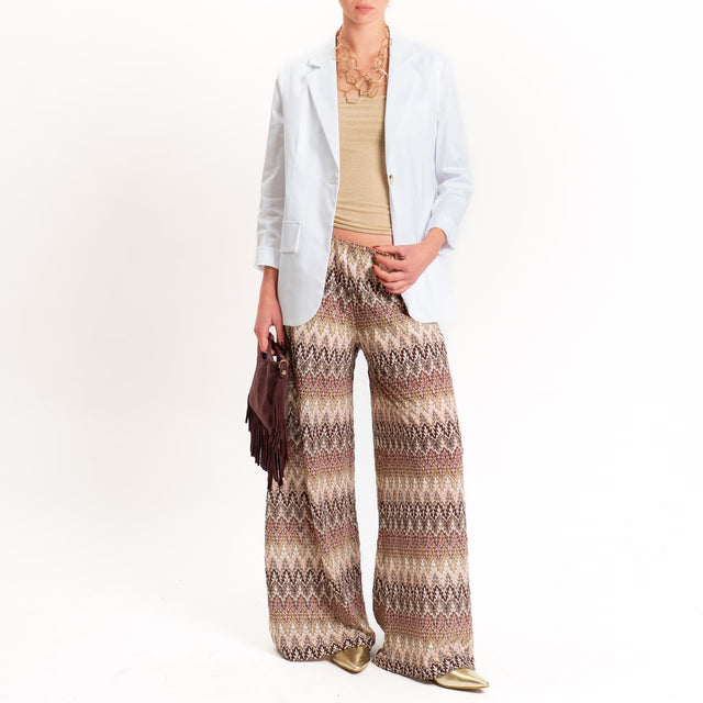 Tensione in-Pantalone jacquard elastico in vita - sand/rosa/vino