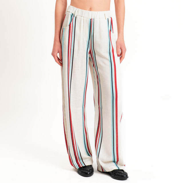 Tensione in-Pantalone a righe misto lino - burro/nero/rosso