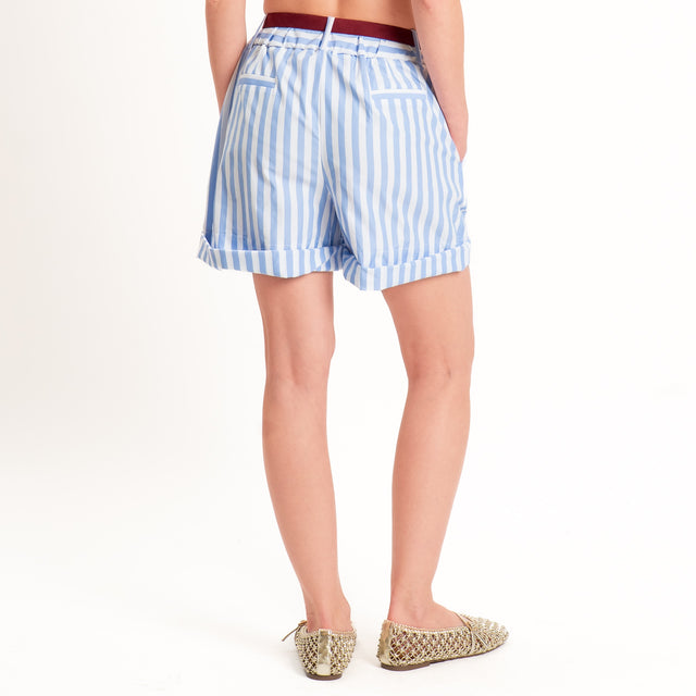 Tensione in-Shorts a righe con cintura - bianco/celeste