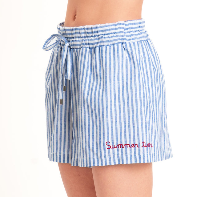 Tensione in-Shorts righe misto lino con coulisse - Blu/bianco