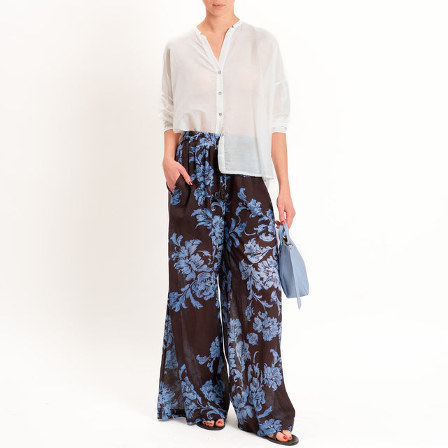 Tensione in-Pantalone mussola fantasia floreale - moro/celeste