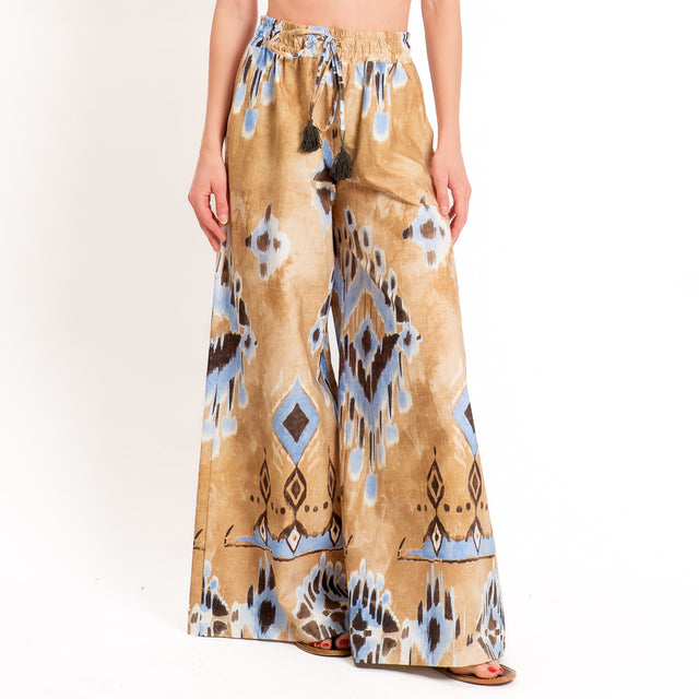 Tensione in-Pantalone wide leg fantasia etnica - beige/cielo/moro