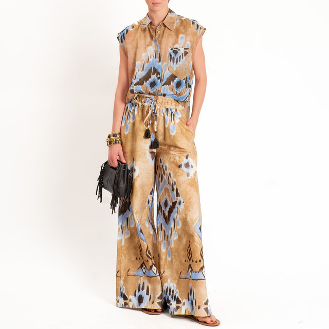 Tensione in-Pantalone wide leg fantasia etnica - beige/cielo/moro