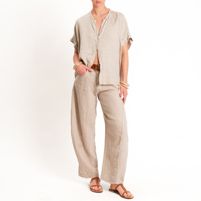 Tensione in-Pantalone barrel 100% lino - sabbia