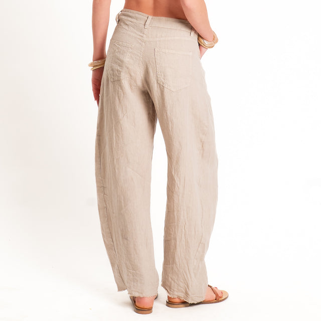 Tensione in-Pantalone barrel 100% lino - sabbia
