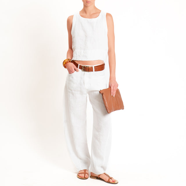 Tensione in-Pantalone barrel 100% lino - bianco