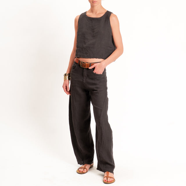 Tensione in-Pantalone barrel 100% lino - cocco