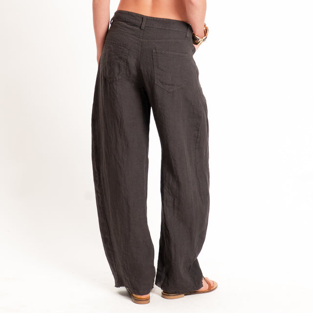 Tensione in-Pantalone barrel 100% lino - cocco