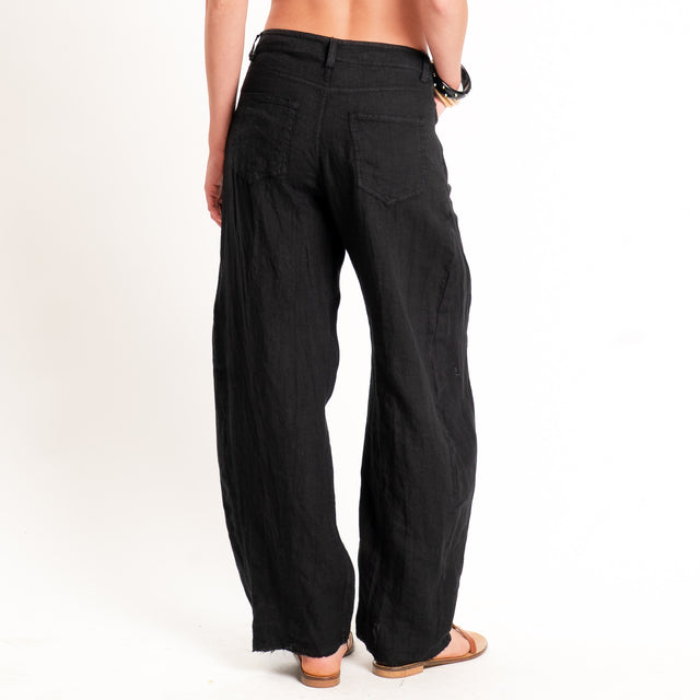 Tensione in-Pantalone barrel 100% lino - Nero