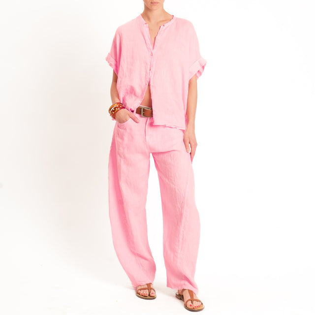 Tensione in-Pantalone barrel 100% lino - rosa confetto