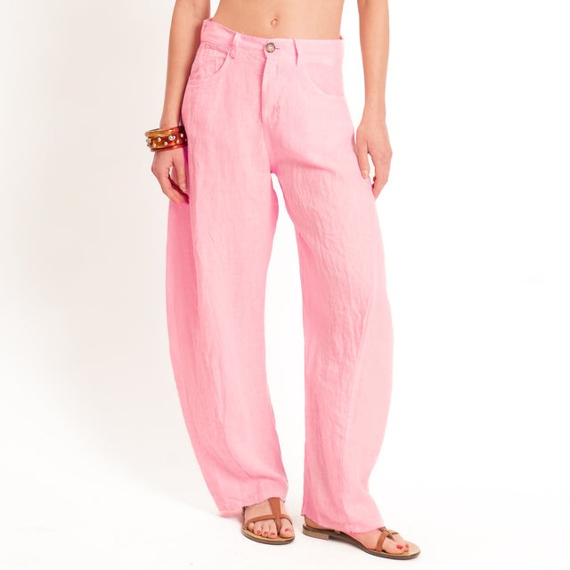 Tensione in-Pantalone barrel 100% lino - rosa confetto
